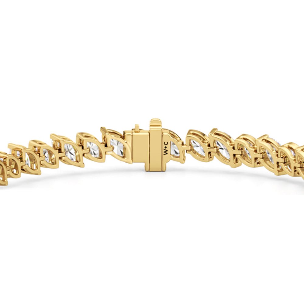 Angled Marquise Bezel Tennis Bracelet with 10 Cut Diamond in 14KT Yellow Gold view 7
