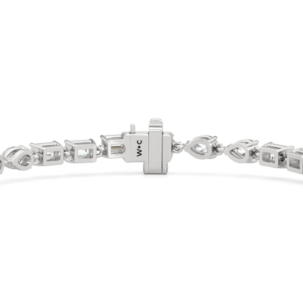 Sequenced Pear and Emerald Tennis Bracelet with 5 Cut Diamond in 14KT White Gold view 7
