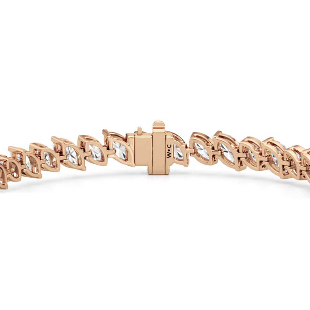 Angled Marquise Bezel Tennis Bracelet with 10 Cut Diamond in 14KT Rose Gold view 7

