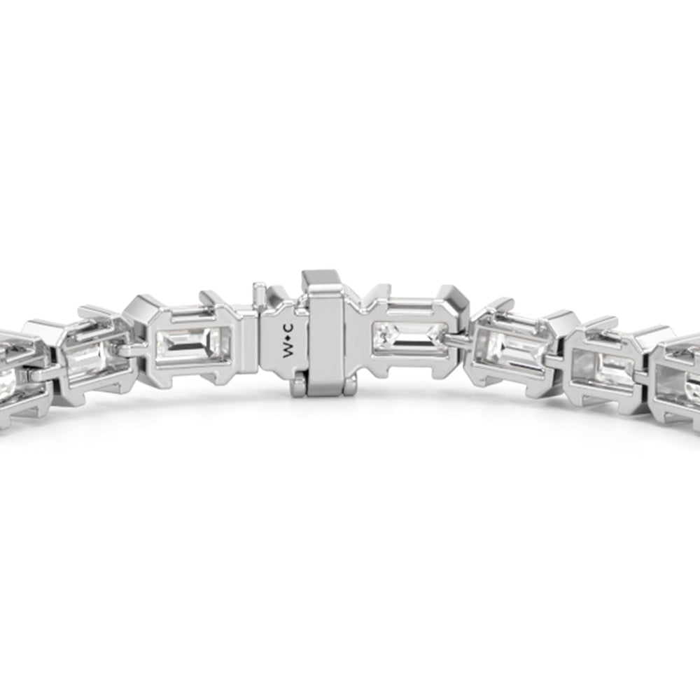 Half-Bezeled Emerald East-West Tennis Bracelet with 12 Cut Diamond in 14KT White Gold view 7
