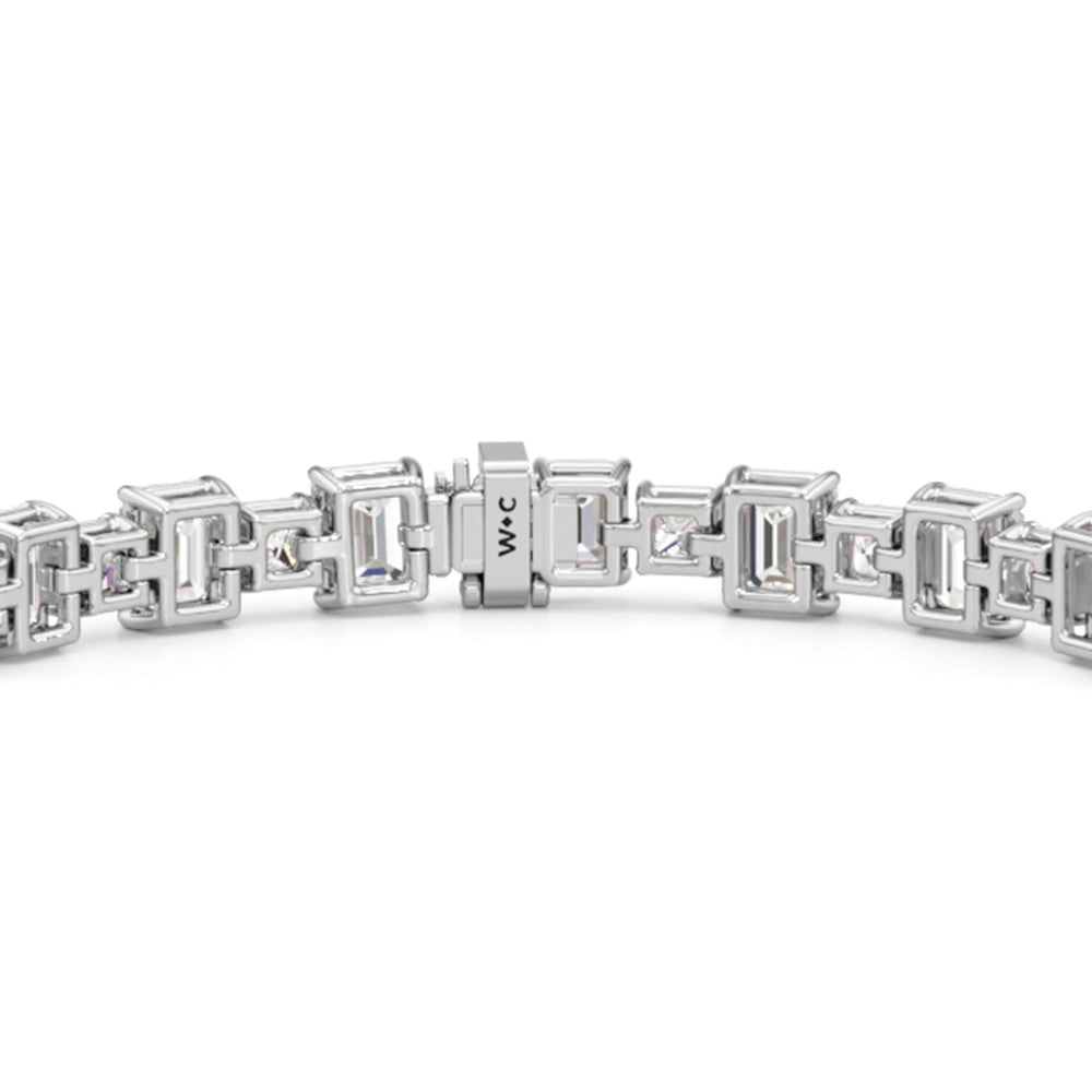 Alternating Emerald and Princess Tennis Bracelet with 16 Cut Diamond in 14KT White Gold view 7
