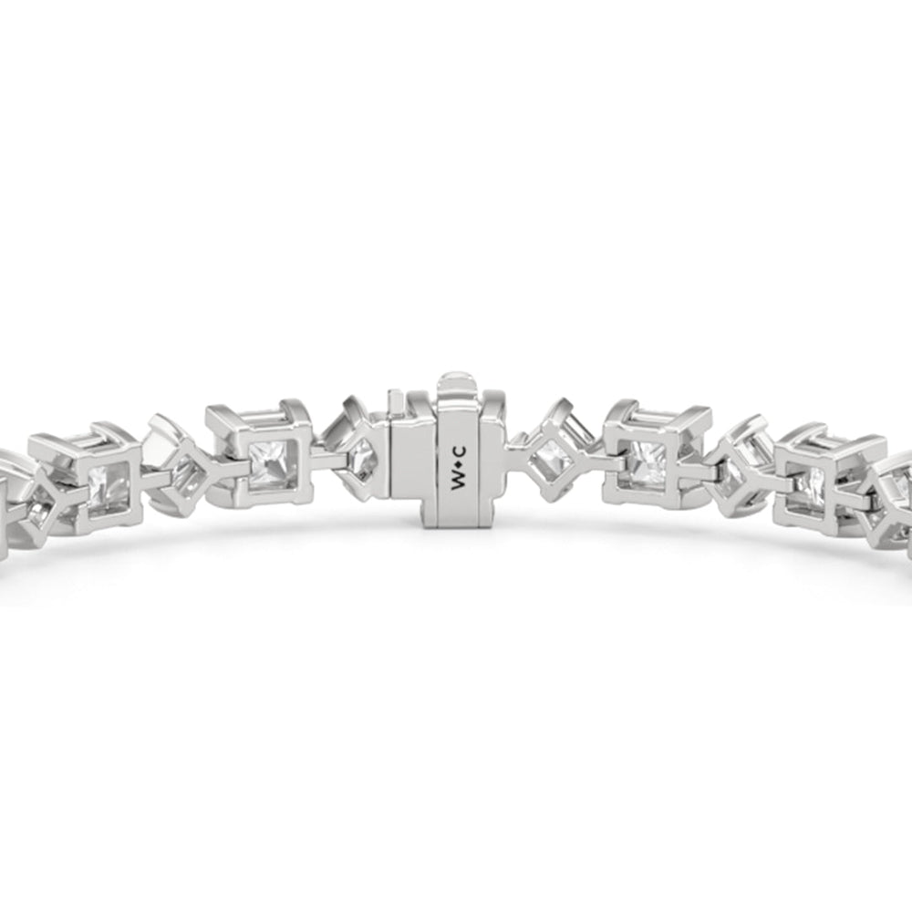 Alternating Princess Tennis Bracelet with 13 Cut Diamond in 14KT White Gold view 7
