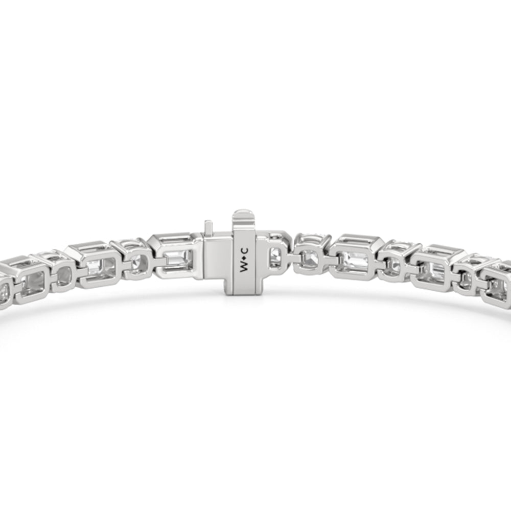 Bezel Emerald with Cushion Alternating Tennis Bracelet with Lab Cut Diamond in 14KT White Gold view 7
