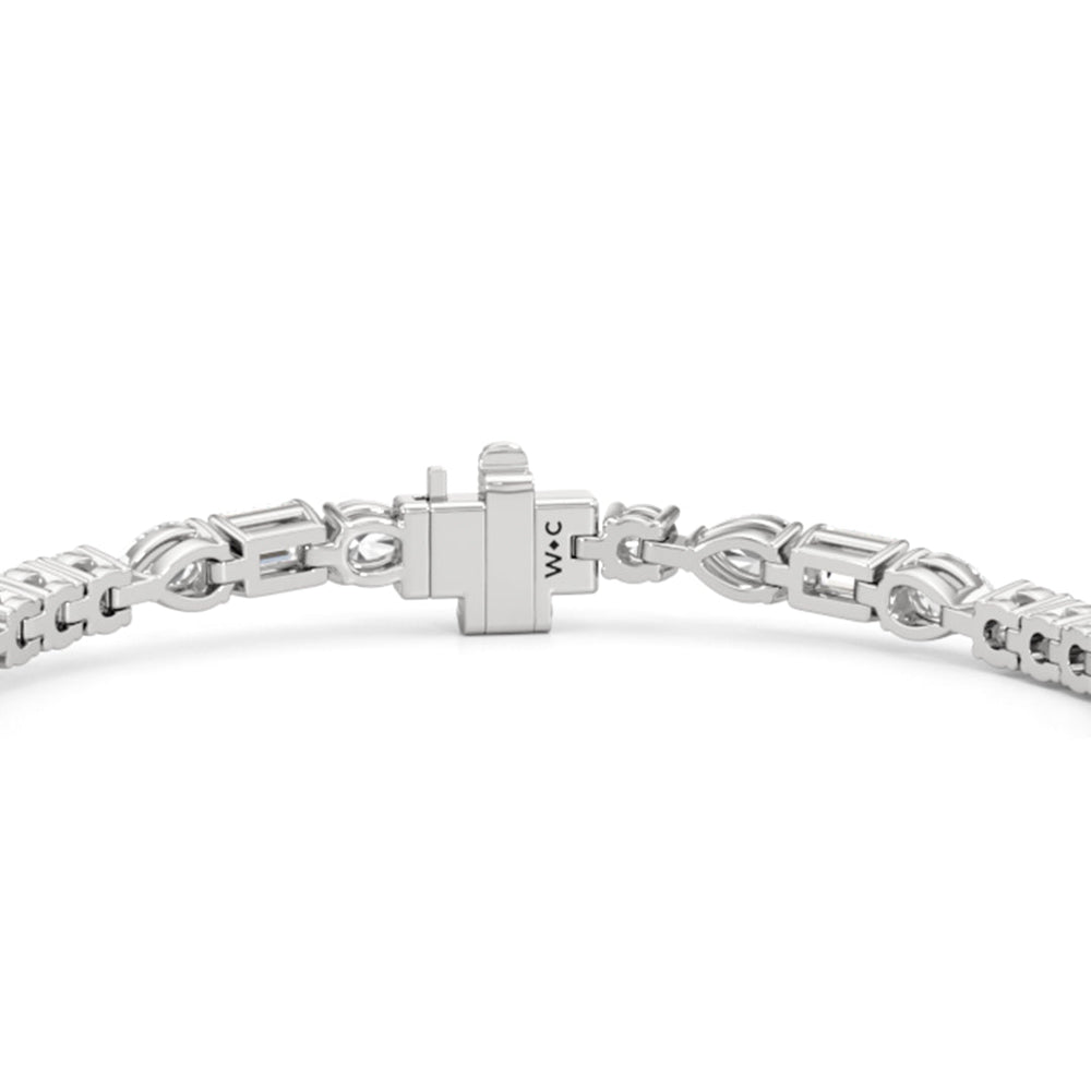 Pear, Emerald and Round Linear Tennis Bracelet with 6 Cut Diamond in 14KT White Gold view 7

