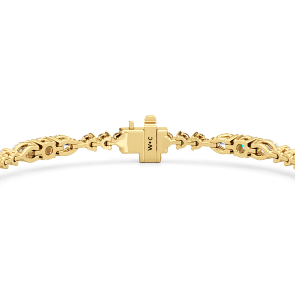 Pear and Round Sequenced Three Prong Tennis Bracelet with Lab Cut Diamond in 14KT Yellow Gold view 5
