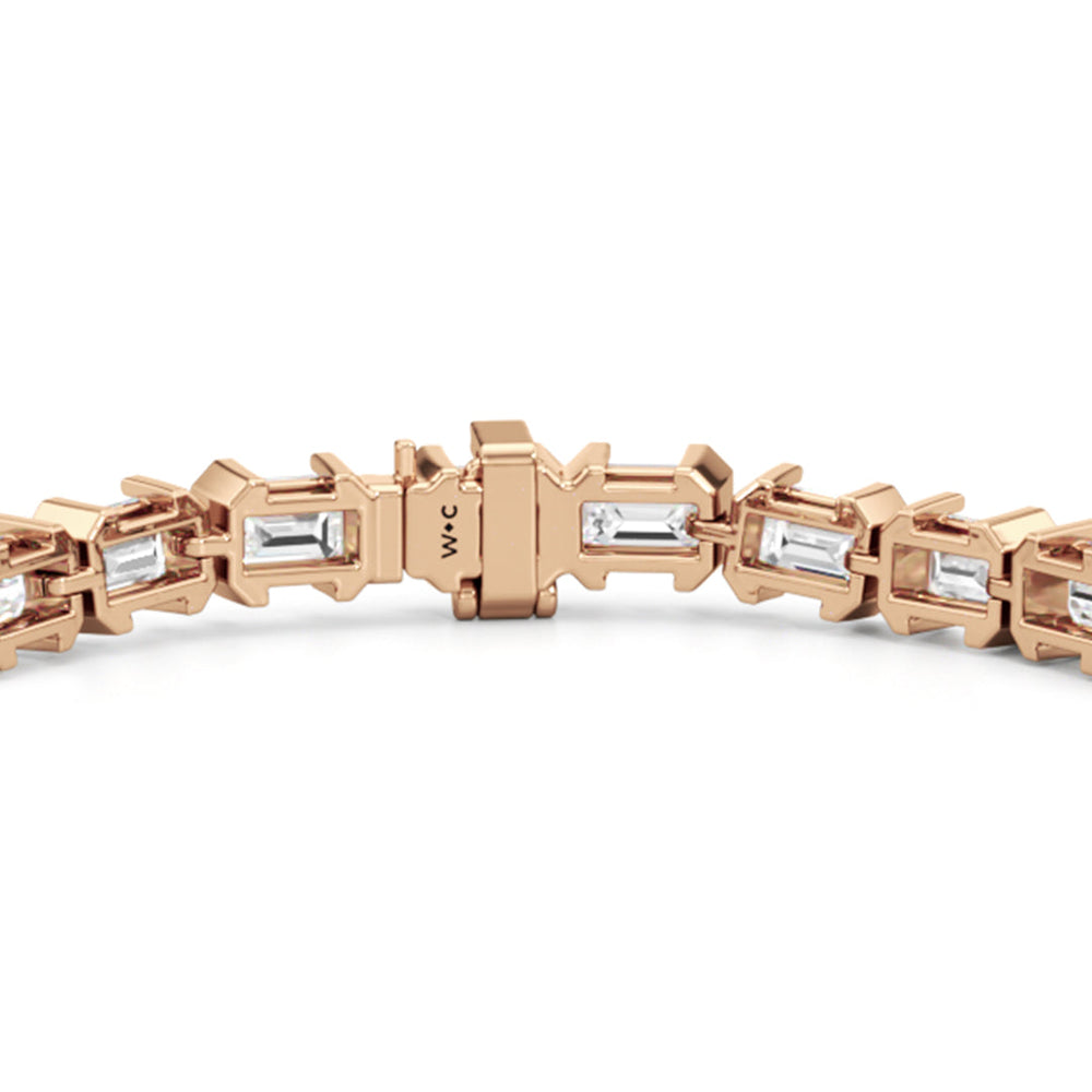 Half-Bezeled Emerald East-West Tennis Bracelet with 12 Cut Diamond in 14KT Rose Gold view 7
