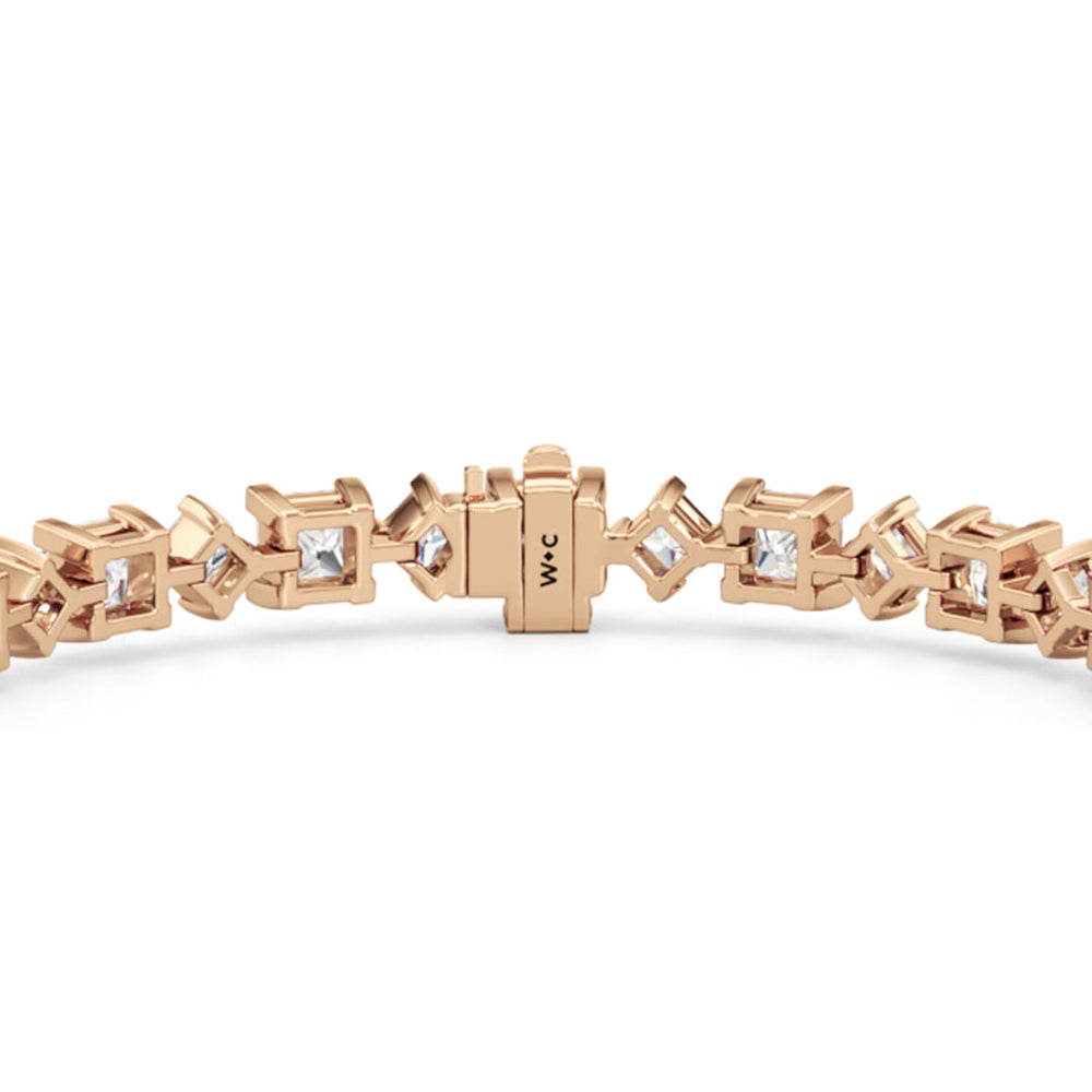 Alternating Princess Tennis Bracelet with 13 Cut Diamond in 14KT Rose Gold view 7
