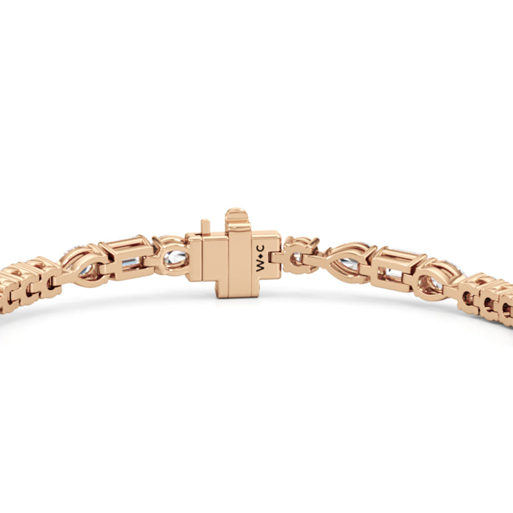 Pear, Emerald and Round Linear Tennis Bracelet with 6 Cut Diamond in 14KT Rose Gold view 7

