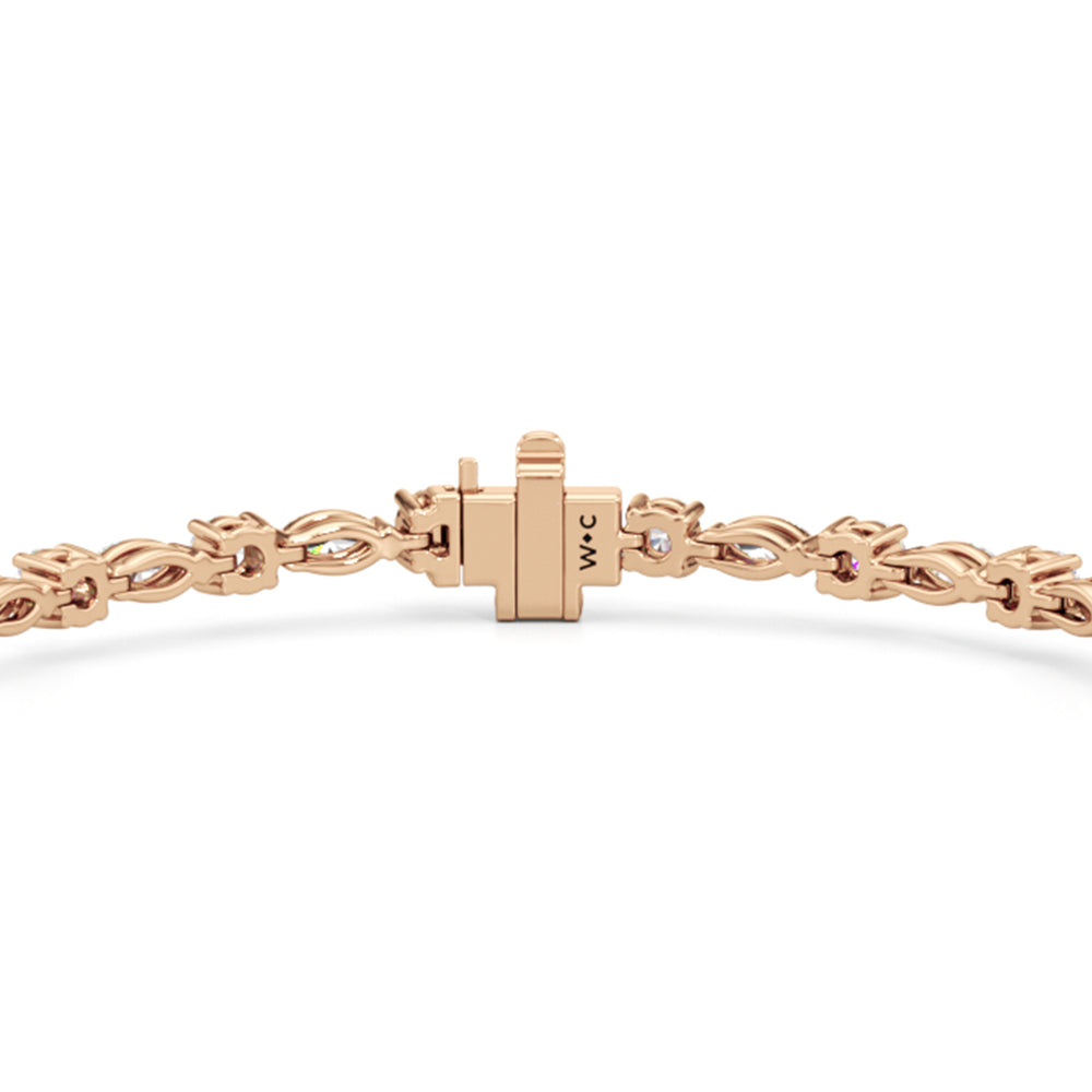 Round with Trailing Round and Marquise Tennis Bracelet with Lab Cut Diamond in 14KT Rose Gold view 5

