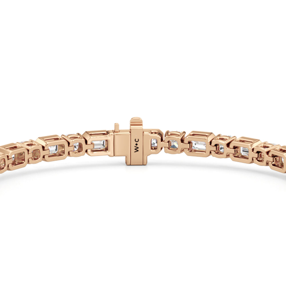 Bezel Emerald with Cushion Alternating Tennis Bracelet with Lab Cut Diamond in 14KT Rose Gold view 7
