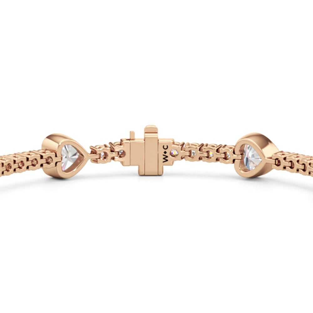 Bezeled Heart Station Tennis Bracelet with 6 Cut Diamond in 14KT Rose Gold view 7
