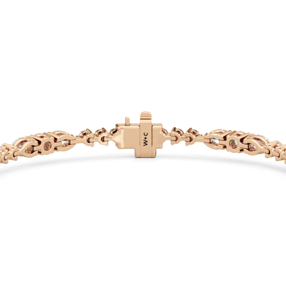 Pear and Round Sequenced Three Prong Tennis Bracelet with Lab Cut Diamond in 14KT Rose Gold view 5
