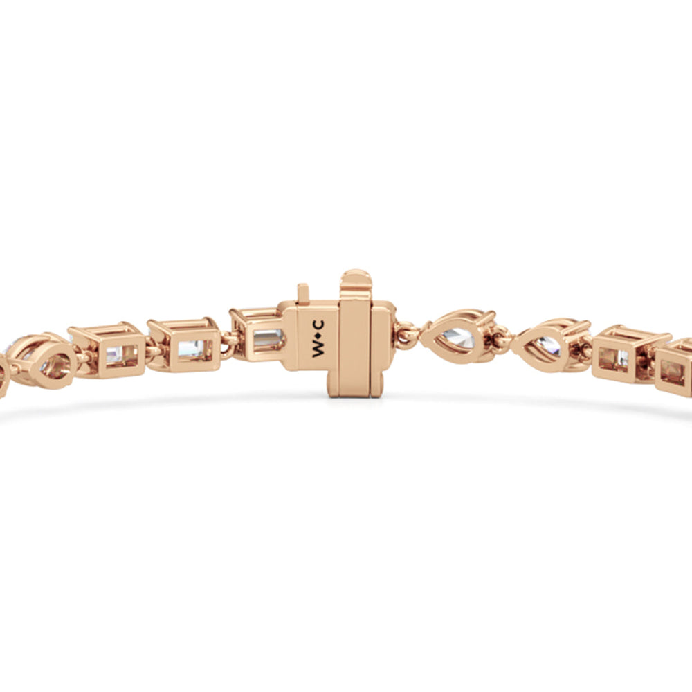 Sequenced Pear and Emerald Tennis Bracelet with 5 Cut Diamond in 14KT Rose Gold view 7
