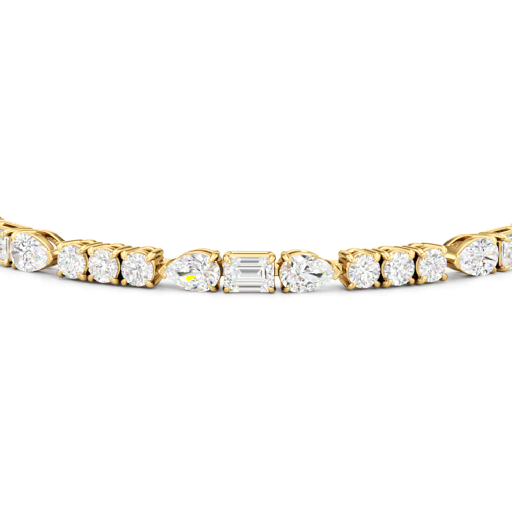 Pear, Emerald and Round Linear Tennis Bracelet with 6 Cut Diamond in 14KT Yellow Gold view 6
