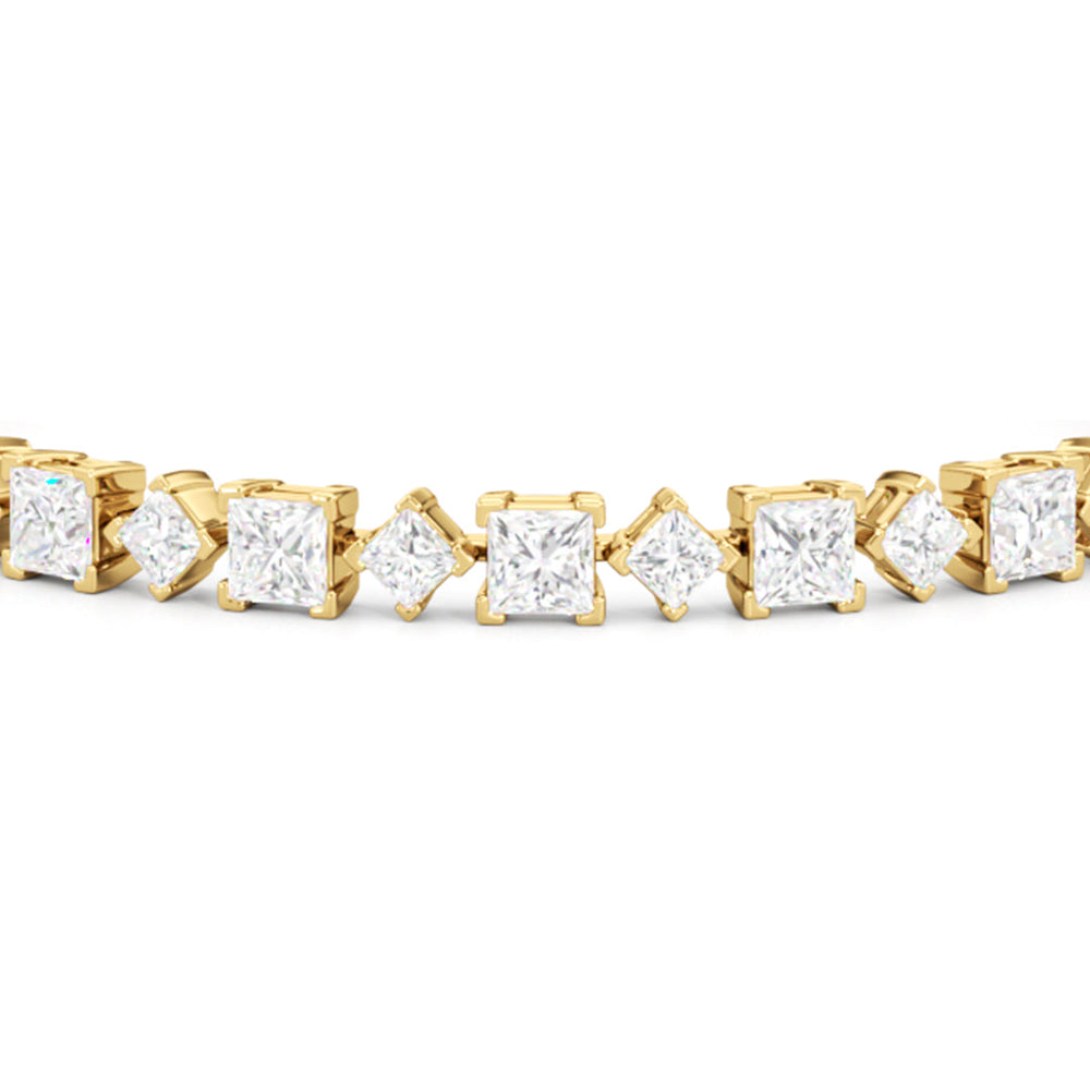 Alternating Princess Tennis Bracelet with 13 Cut Diamond in 14KT Yellow Gold view 6
