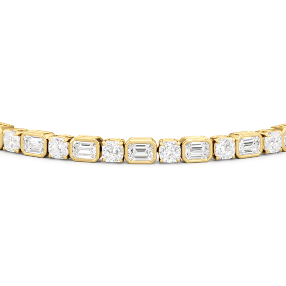 Bezel Emerald with Cushion Alternating Tennis Bracelet with Lab Cut Diamond in 14KT Yellow Gold view 6
