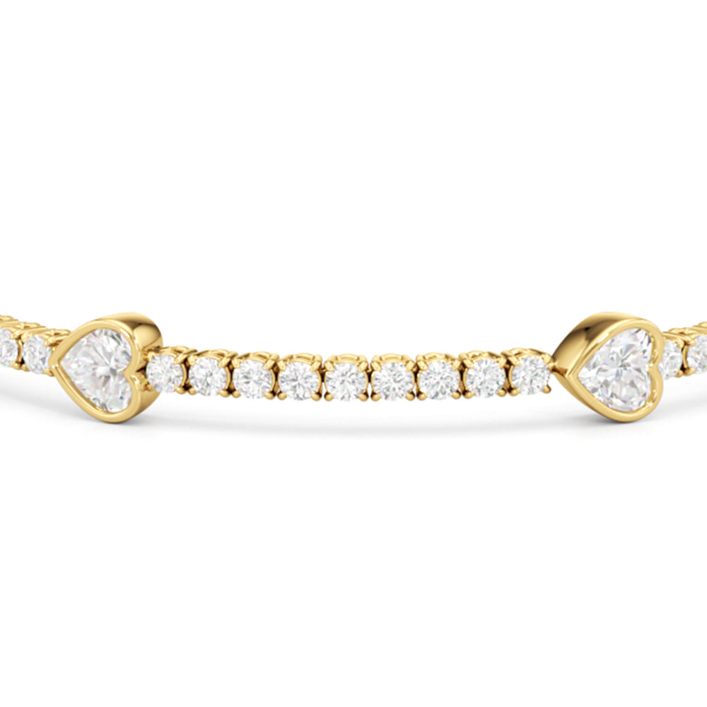 Bezeled Heart Station Tennis Bracelet with 6 Cut Diamond in 14KT Yellow Gold view 6

