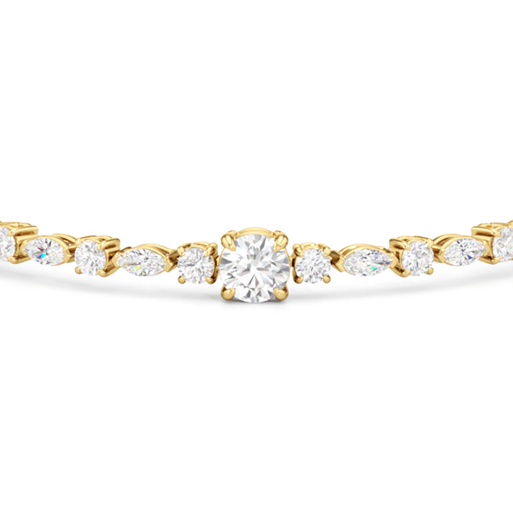 Round with Trailing Round and Marquise Tennis Bracelet with Lab Cut Diamond in 14KT Yellow Gold view 4
