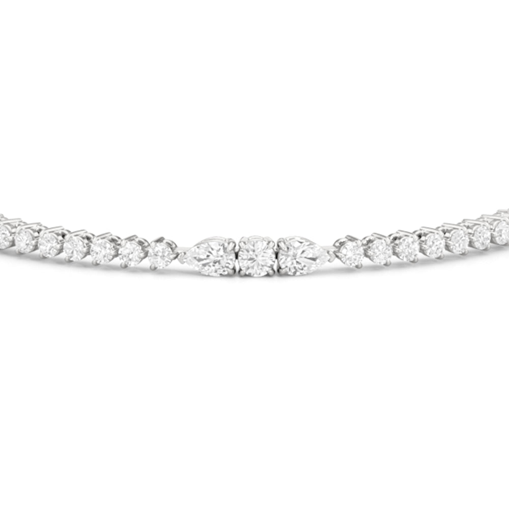 Pear and Round Sequenced Three Prong Tennis Bracelet with Lab Cut Diamond in 14KT White Gold view 4
