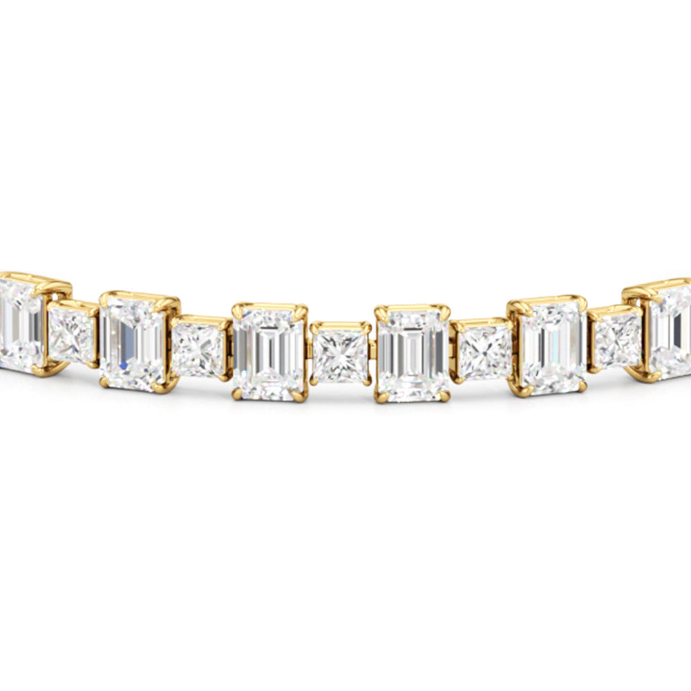 Alternating Emerald and Princess Tennis Bracelet with 16 Cut Diamond in 14KT Yellow Gold view 6
