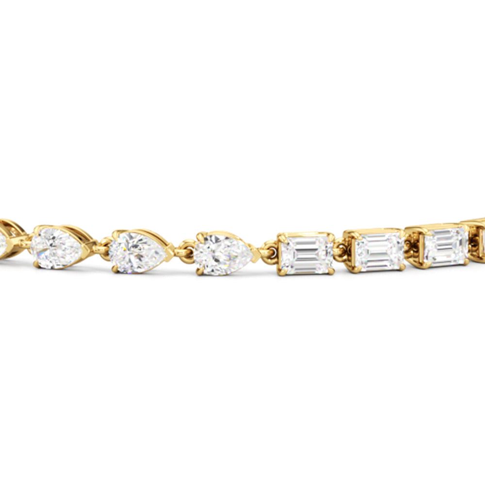 Sequenced Pear and Emerald Tennis Bracelet with 5 Cut Diamond in 14KT Yellow Gold view 6
