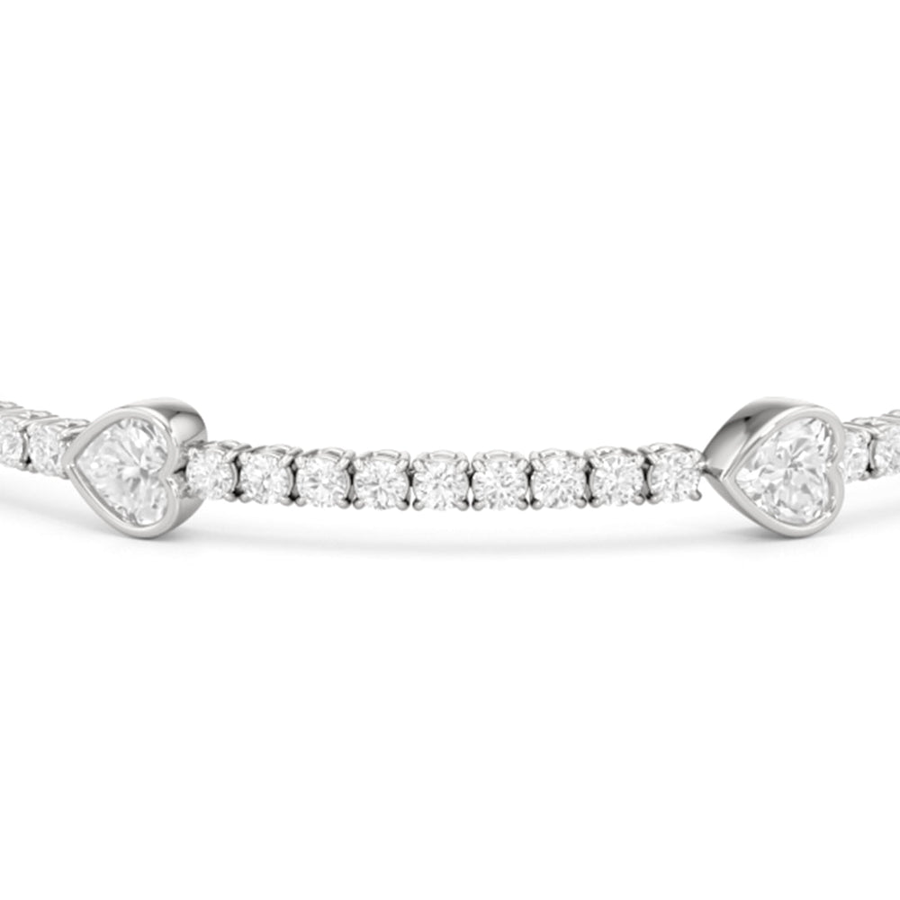 Bezeled Heart Station Tennis Bracelet with 6 Cut Diamond in 14KT White Gold view 6
