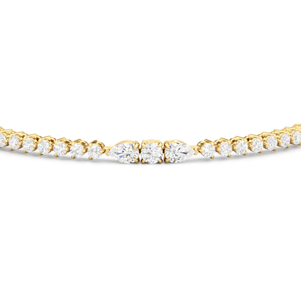Pear and Round Sequenced Three Prong Tennis Bracelet with Lab Cut Diamond in 14KT Yellow Gold view 4

