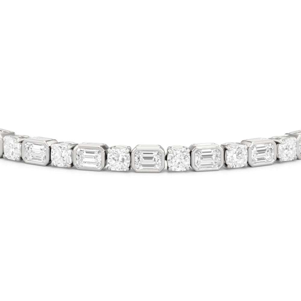 Bezel Emerald with Cushion Alternating Tennis Bracelet with Lab Cut Diamond in 14KT White Gold view 6

