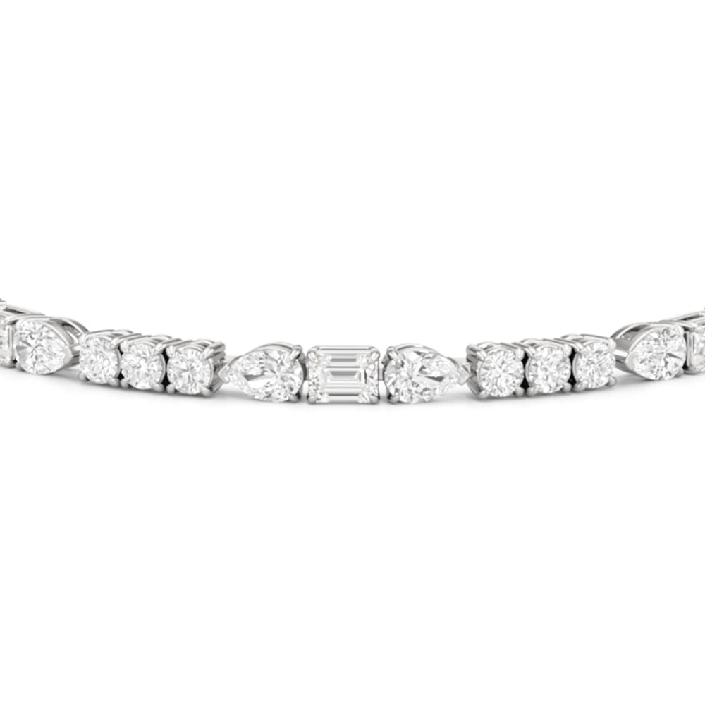 Pear, Emerald and Round Linear Tennis Bracelet with 6 Cut Diamond in 14KT White Gold view 6
