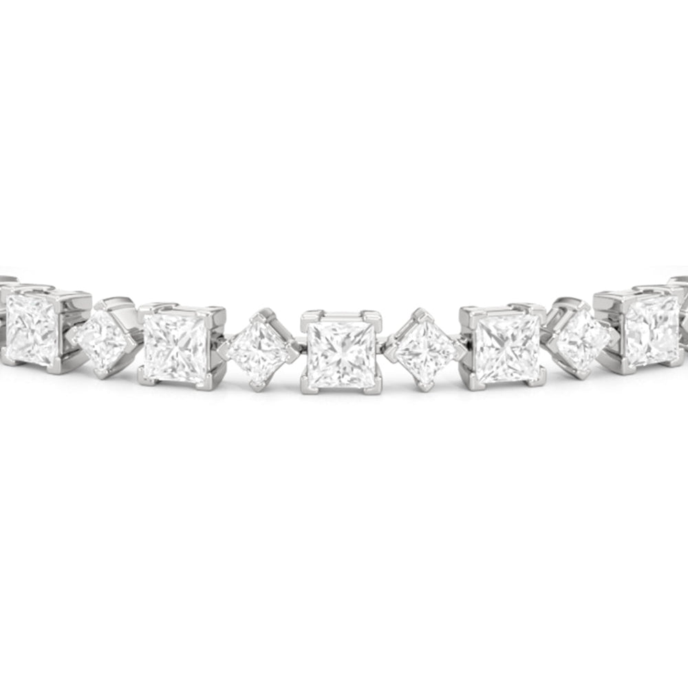 Alternating Princess Tennis Bracelet with 13 Cut Diamond in 14KT White Gold view 6
