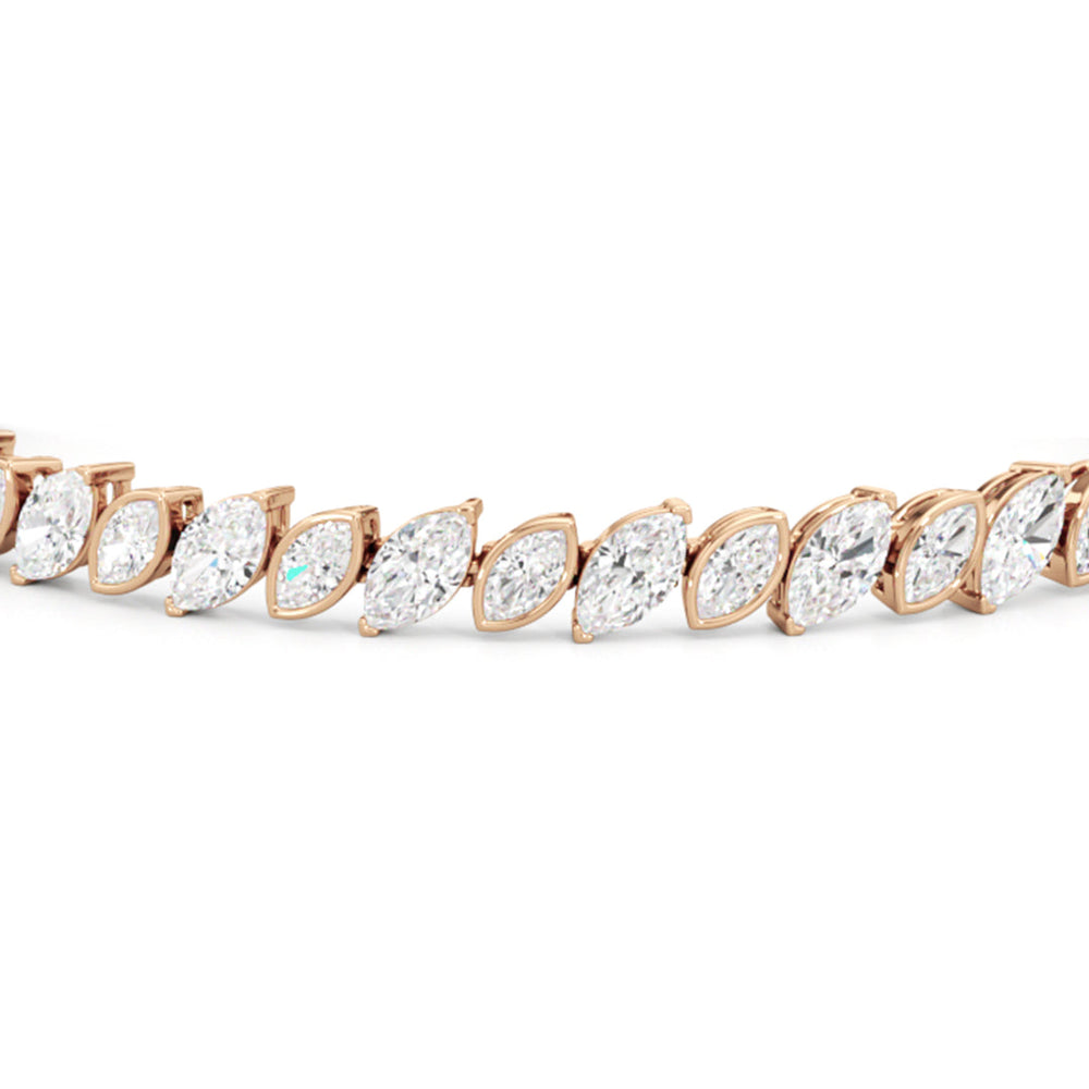 Angled Marquise Bezel Tennis Bracelet with 10 Cut Diamond in 14KT Rose Gold view 6
