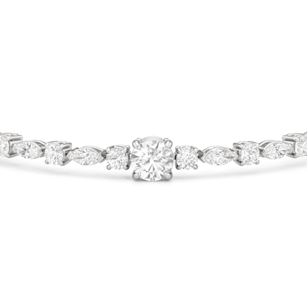 Round with Trailing Round and Marquise Tennis Bracelet with Lab Cut Diamond in 14KT White Gold view 4
