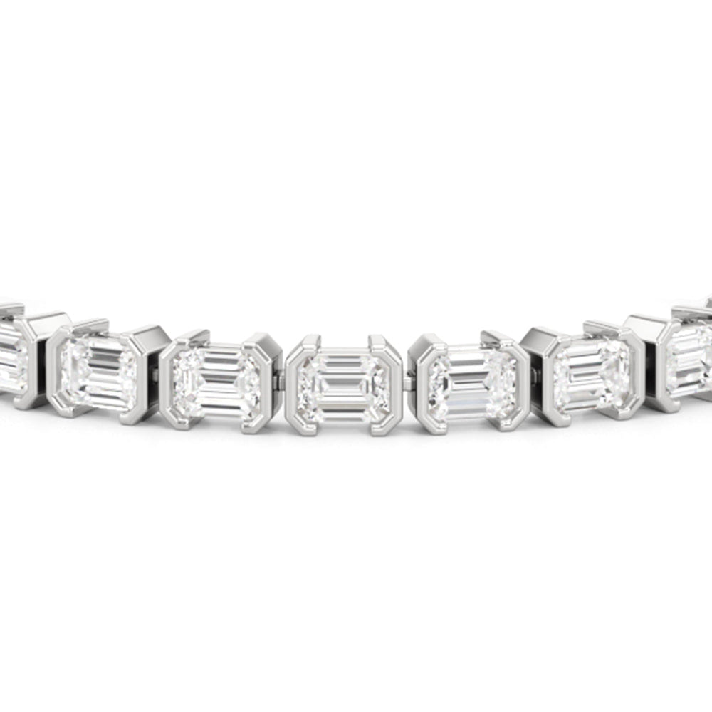 Half-Bezeled Emerald East-West Tennis Bracelet with 12 Cut Diamond in 14KT White Gold view 6
