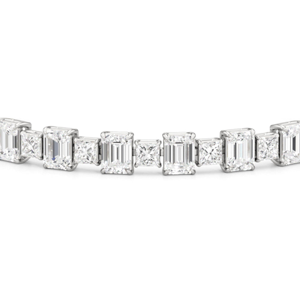 Alternating Emerald and Princess Tennis Bracelet with 16 Cut Diamond in 14KT White Gold view 6
