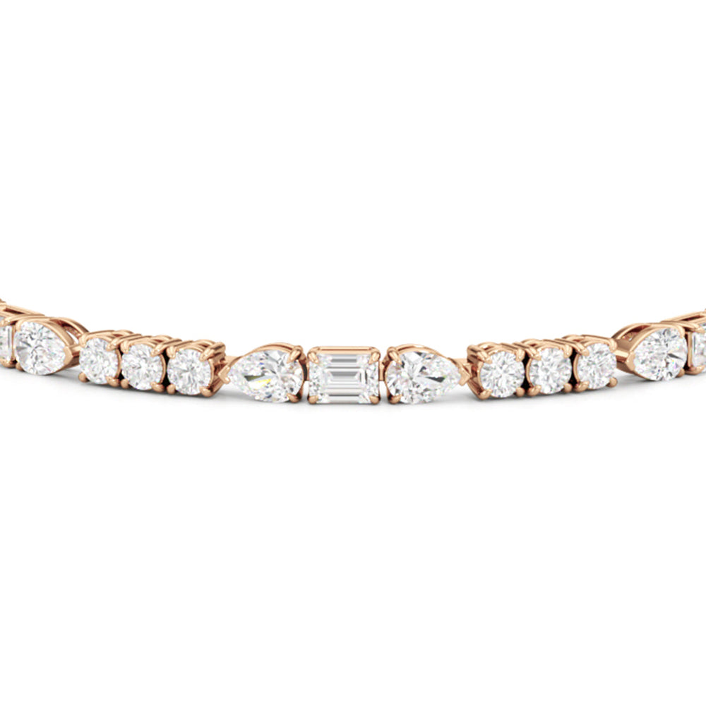 Pear, Emerald and Round Linear Tennis Bracelet with 6 Cut Diamond in 14KT Rose Gold view 6
