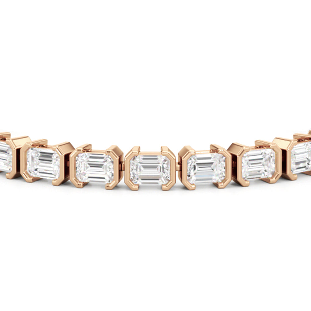 Half-Bezeled Emerald East-West Tennis Bracelet with 12 Cut Diamond in 14KT Rose Gold view 6
