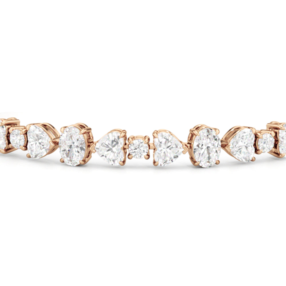 Heart and Oval Tennis Bracelet with Lab Cut Diamond in 14KT Rose Gold view 4
