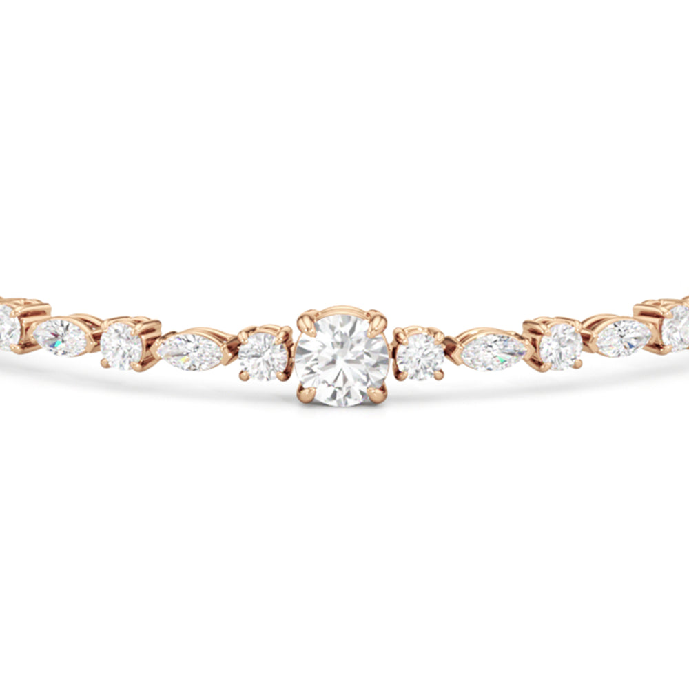 Round with Trailing Round and Marquise Tennis Bracelet with Lab Cut Diamond in 14KT Rose Gold view 4
