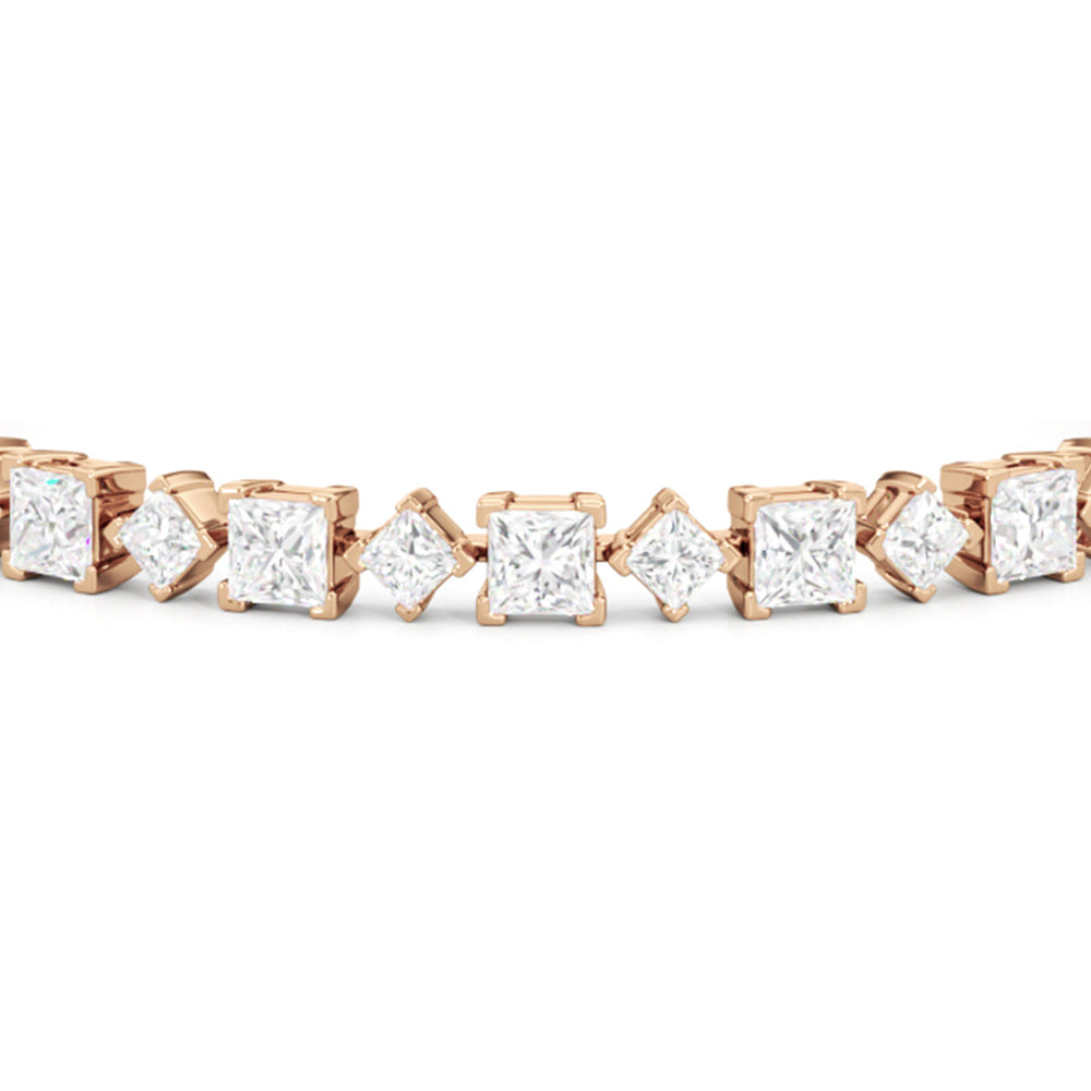 Alternating Princess Tennis Bracelet with 13 Cut Diamond in 14KT Rose Gold view 6

