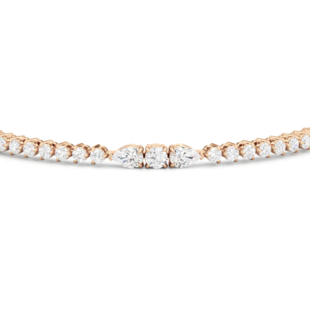 Pear and Round Sequenced Three Prong Tennis Bracelet with Lab Cut Diamond in 14KT Rose Gold view 4

