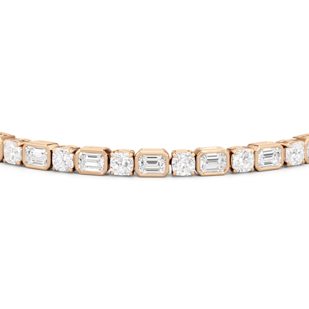 Bezel Emerald with Cushion Alternating Tennis Bracelet with Lab Cut Diamond in 14KT Rose Gold view 6
