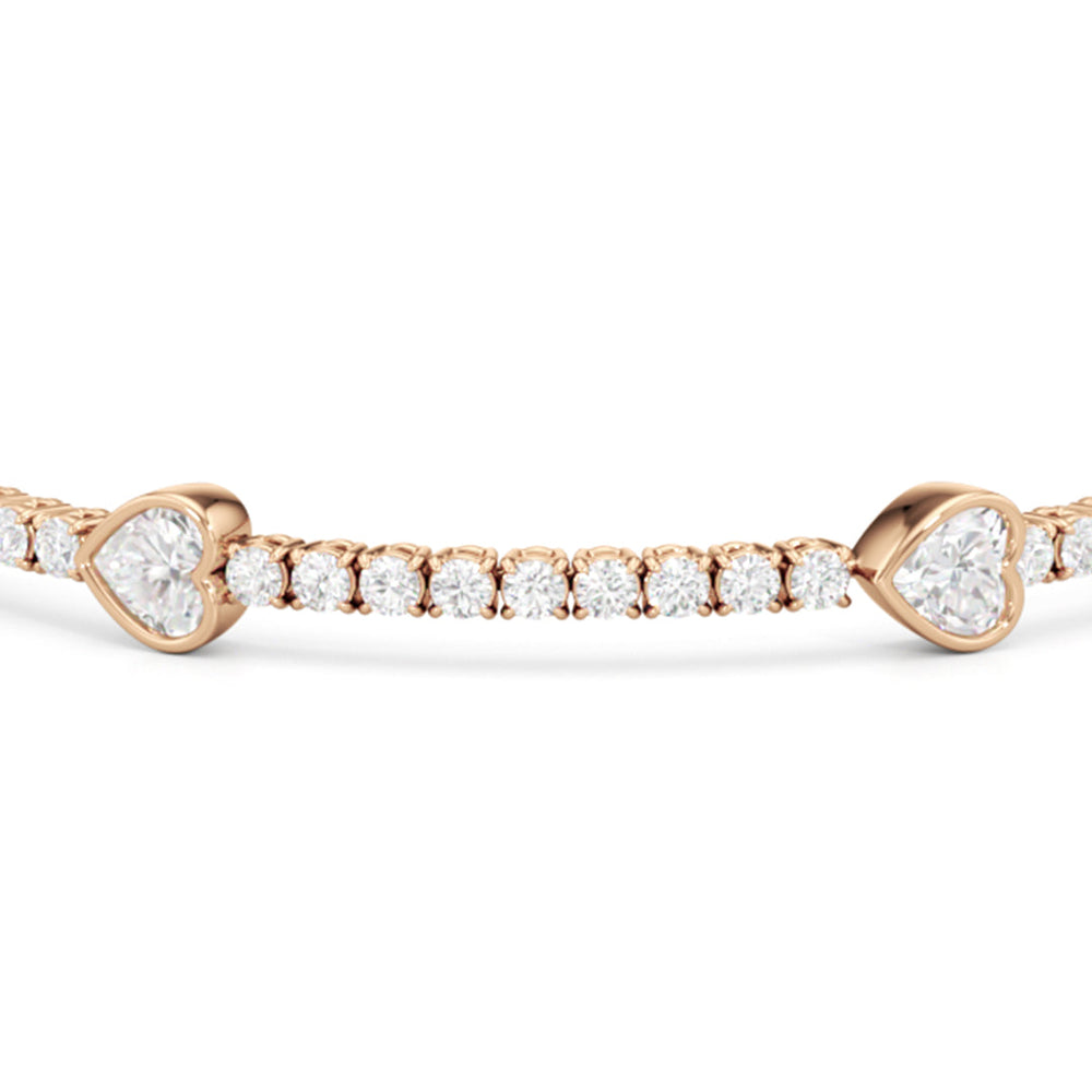 Bezeled Heart Station Tennis Bracelet with 6 Cut Diamond in 14KT Rose Gold view 6
