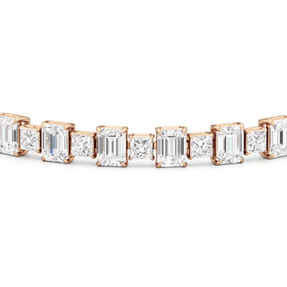 Alternating Emerald and Princess Tennis Bracelet with 16 Cut Diamond in 14KT Rose Gold view 6
