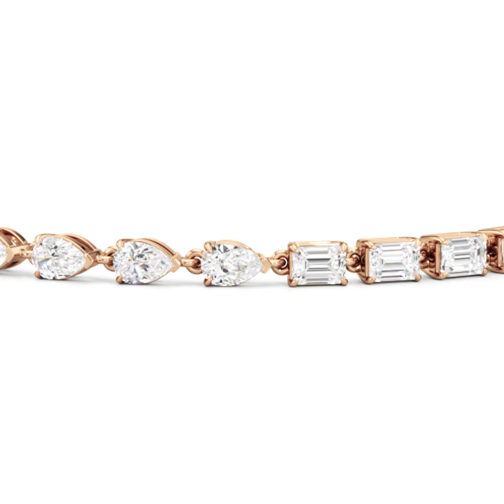 Sequenced Pear and Emerald Tennis Bracelet with 5 Cut Diamond in 14KT Rose Gold view 6
