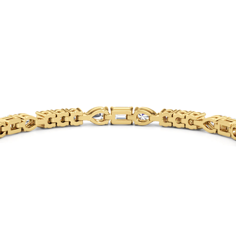 Pear, Emerald and Round Linear Tennis Bracelet with 6 Cut Diamond in 14KT Yellow Gold view 8
