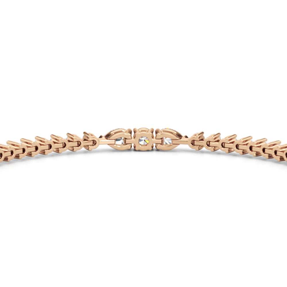 Pear and Round Sequenced Three Prong Tennis Bracelet with Lab Cut Diamond in 14KT Rose Gold view 6

