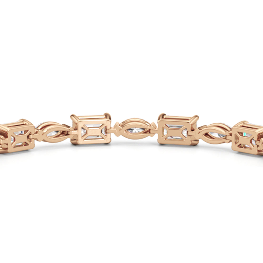 Marquise and Emerald Alternating Tennis Bracelet with Lab Cut Diamond in 14KT Rose Gold view 6
