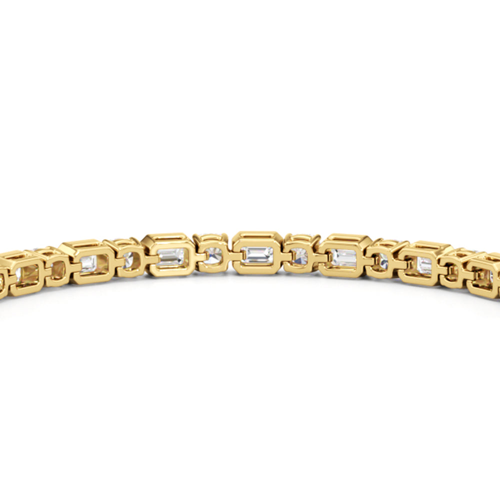 Bezel Emerald with Cushion Alternating Tennis Bracelet with Lab Cut Diamond in 14KT Yellow Gold view 8
