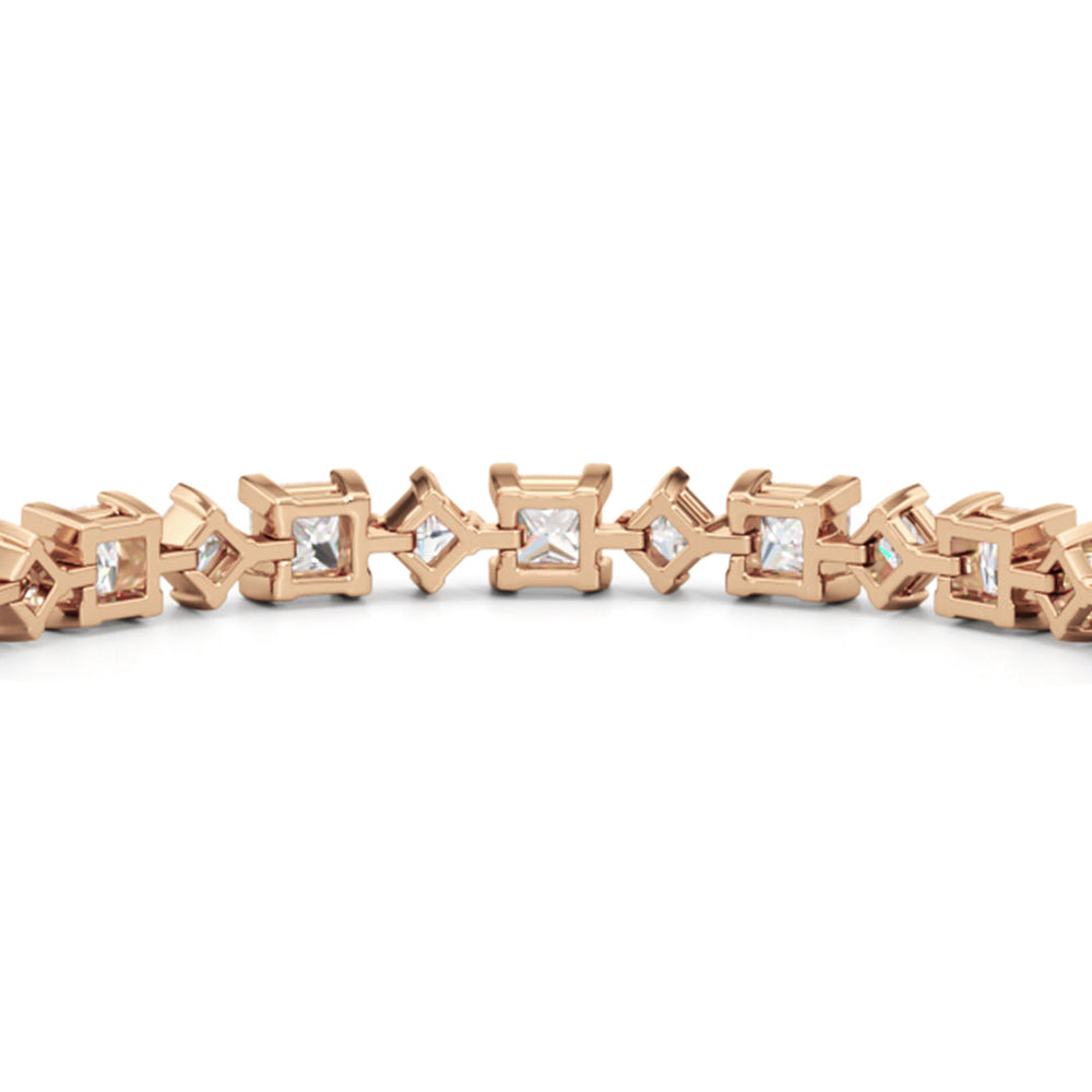 Alternating Princess Tennis Bracelet with 13 Cut Diamond in 14KT Rose Gold view 8
