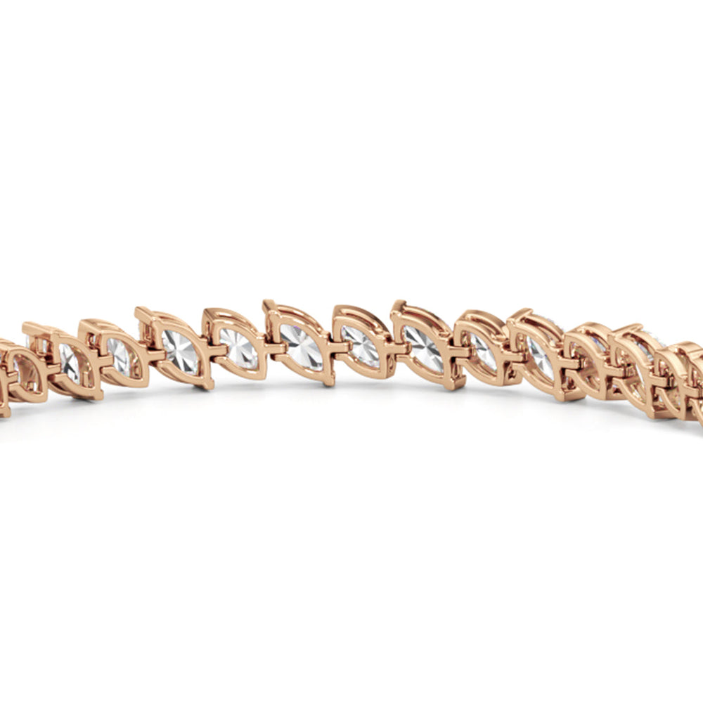 Angled Marquise Bezel Tennis Bracelet with 10 Cut Diamond in 14KT Rose Gold view 8
